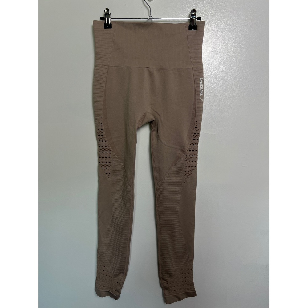 Gymshark Energy+ Seamless Leggings Taupe Tan High Waisted Eyelet Ribbed Womens s